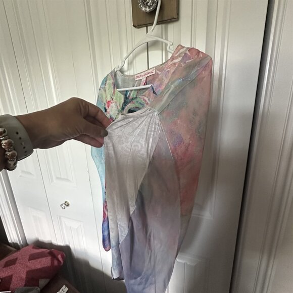 Leona Lovegrove Top Womens Large Beachy Art To Wear Pineapple Pink Blue Flowy - Picture 5 of 9